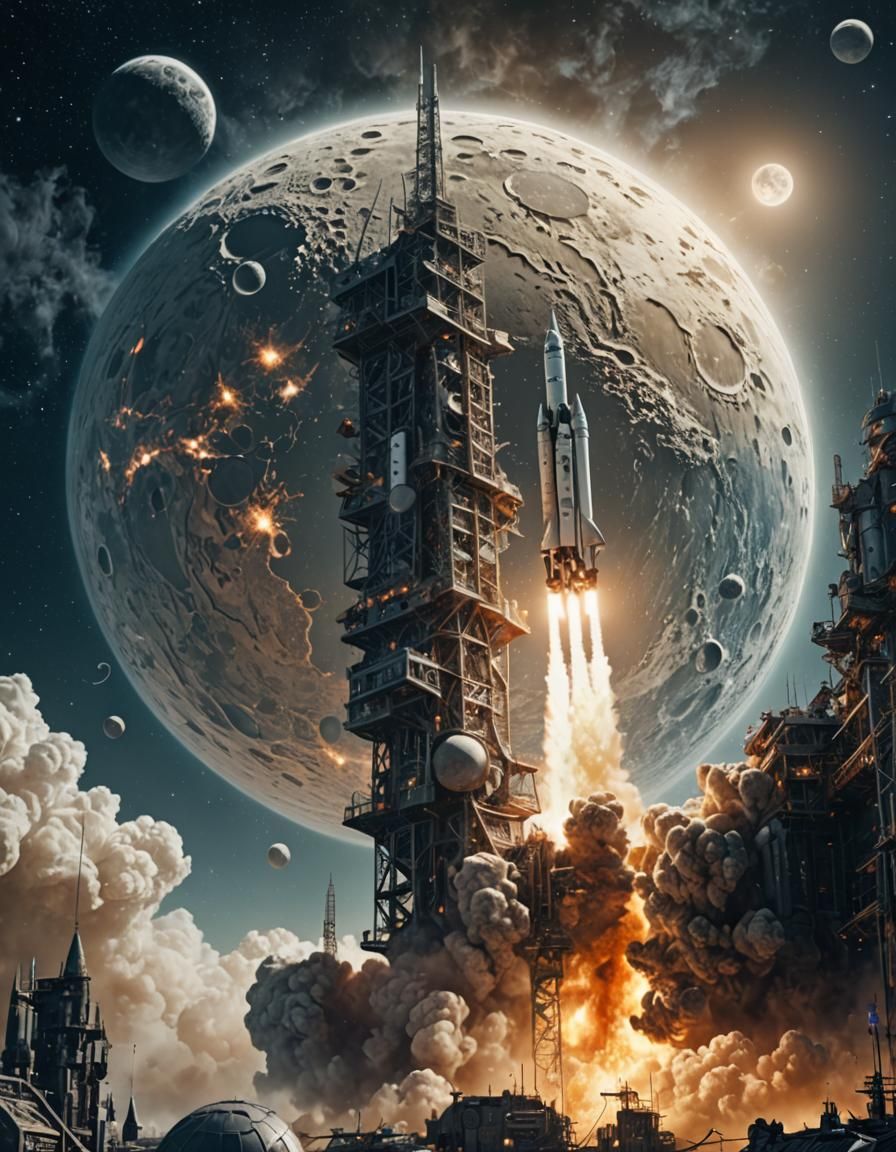 Rocket Soars Through Space Towards Moon