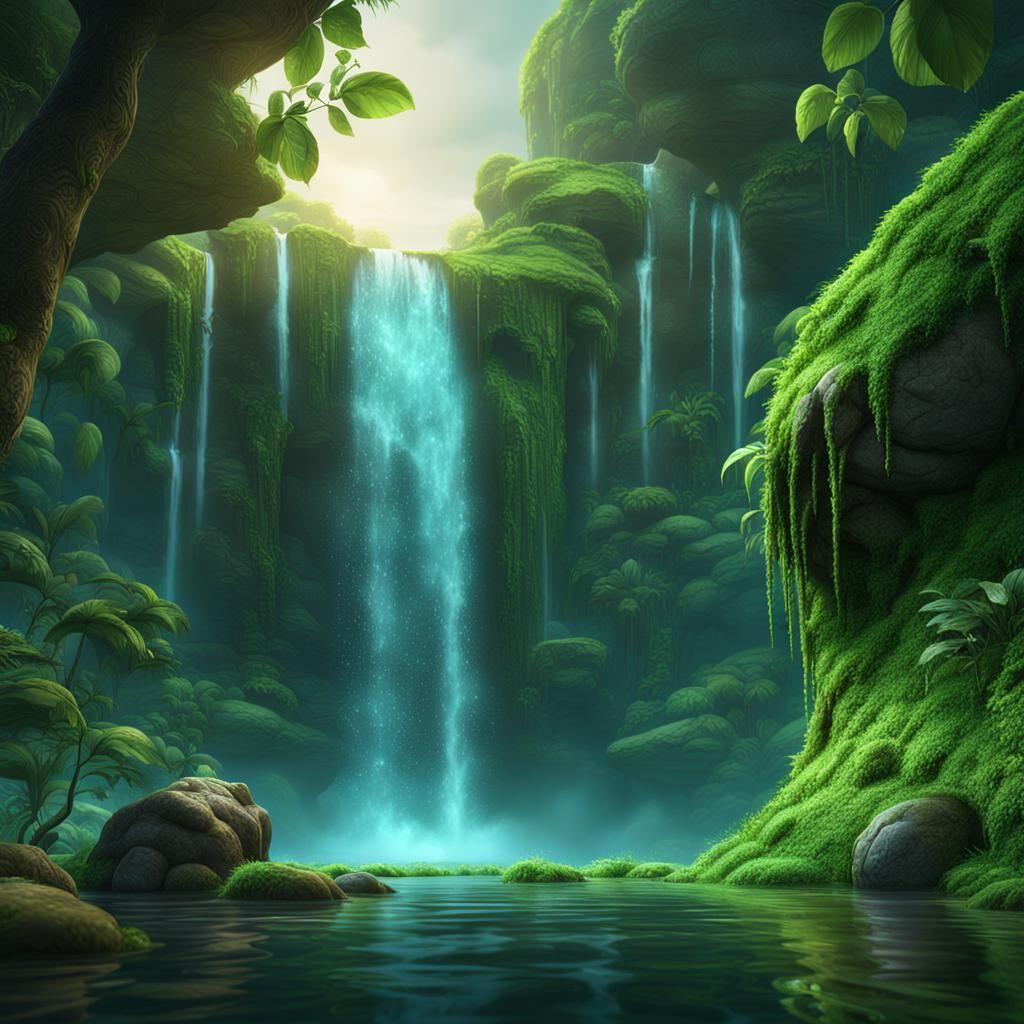 Waterfall in Dew Drop: Detailed Matte Painting