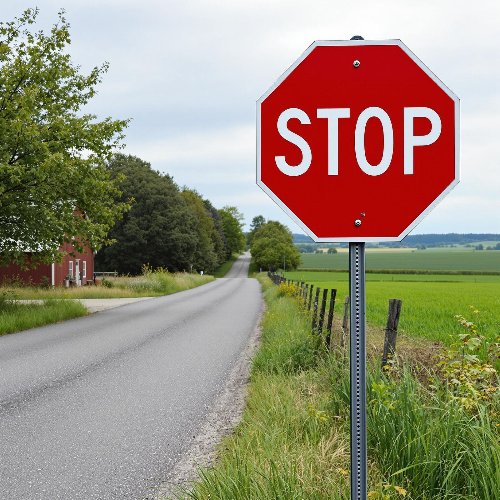 Rustic Stop Sign on a Countryside Road