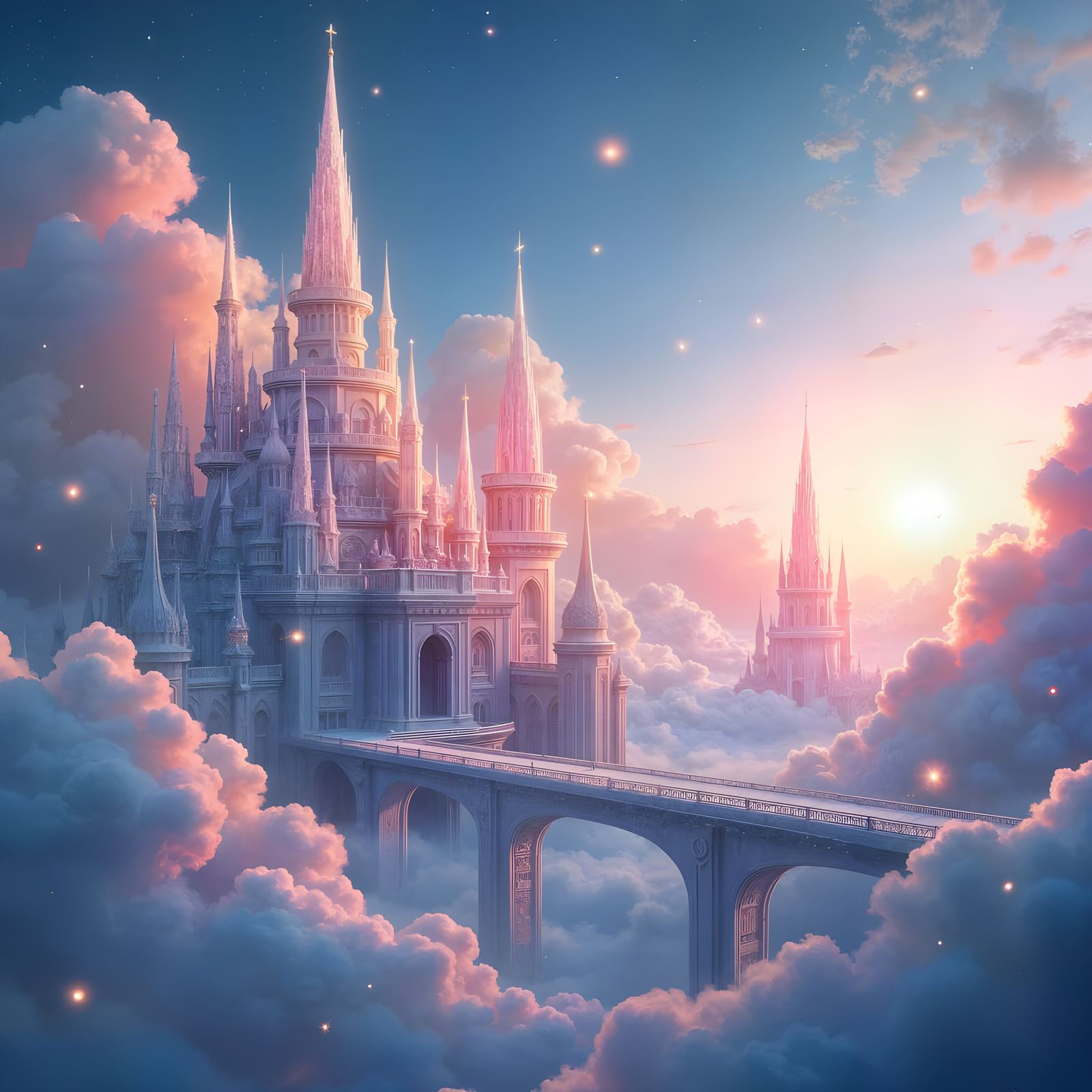 Dreamy Celestial City Among the Stars in 3D