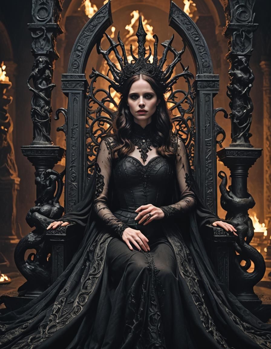 Vampire Priestess on Spider Throne in Dark Temple