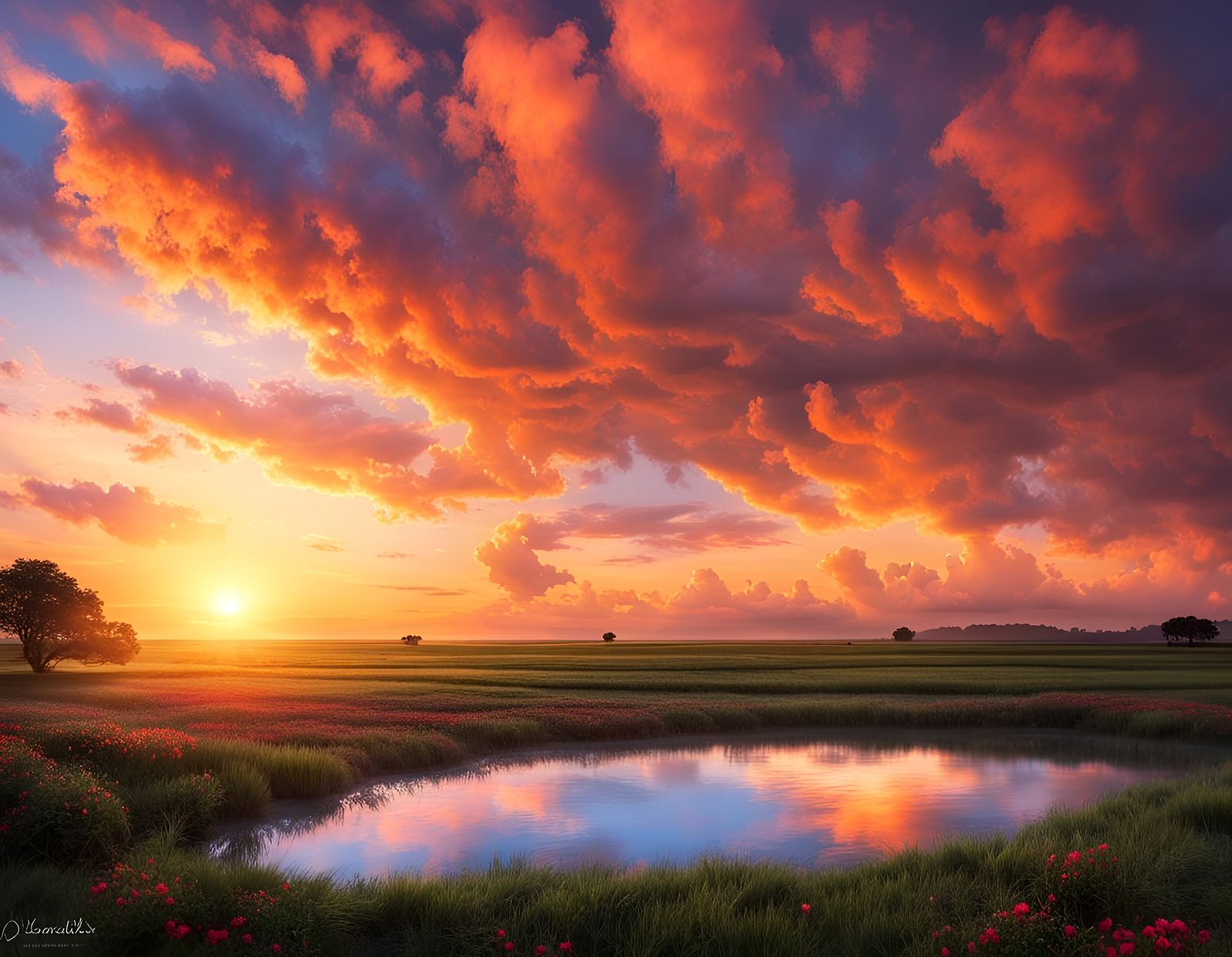 Idealistic Sunset: A Picturesque Landscape