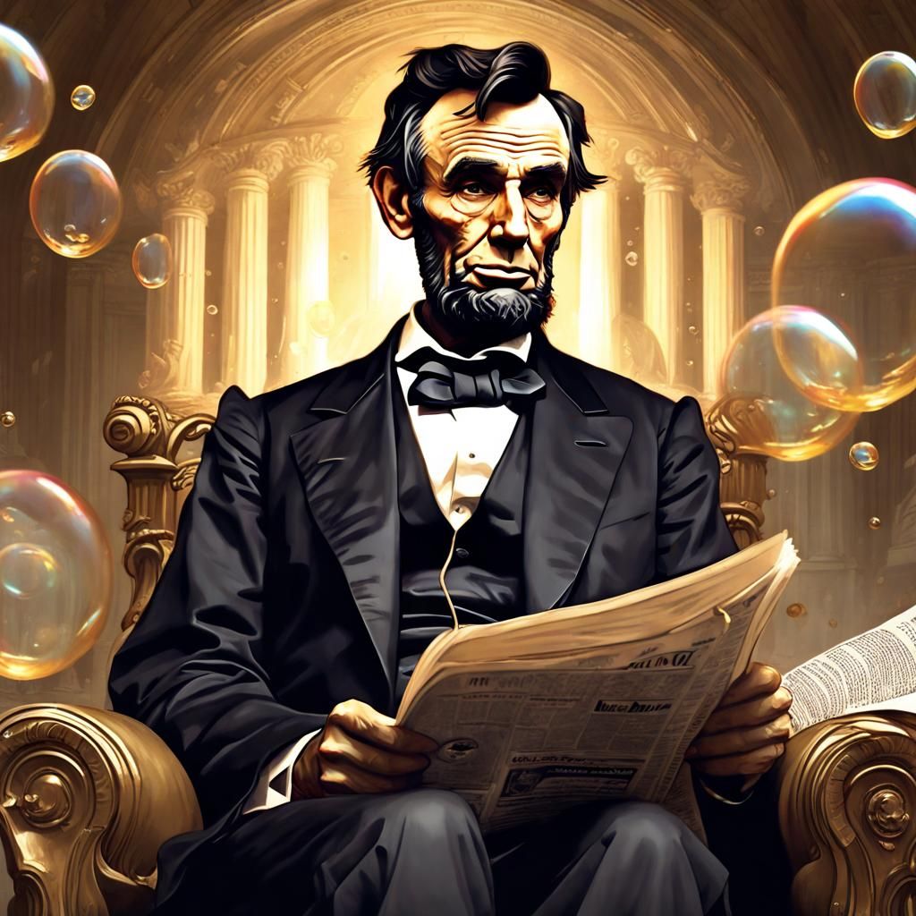 Abraham Lincoln in Gold Vase, Hyperdetailed Portrait