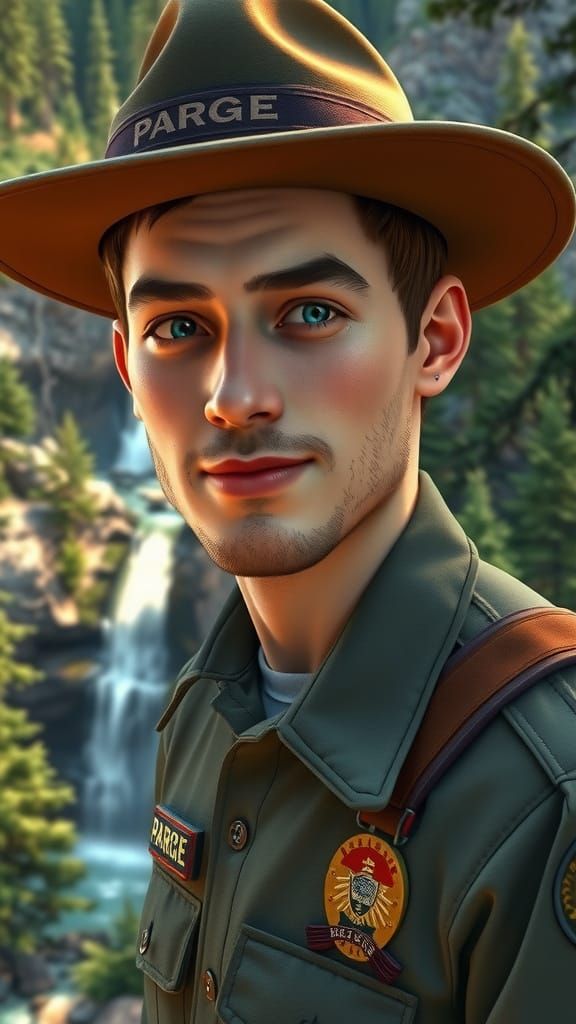 Rugged Park Ranger in Breathtaking Forest Landscape