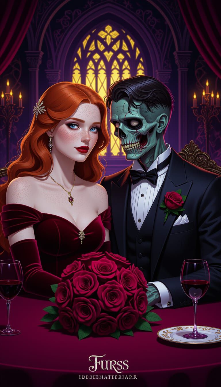 Gothic Romance: Woman and Zombie on Valentine's Date