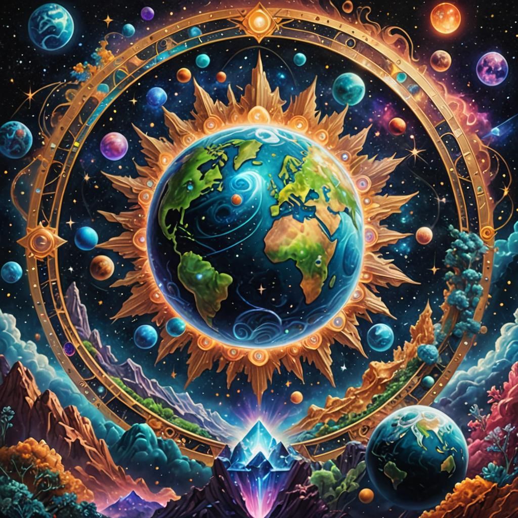 Holographic Earth: Cosmic Visionary Illustration