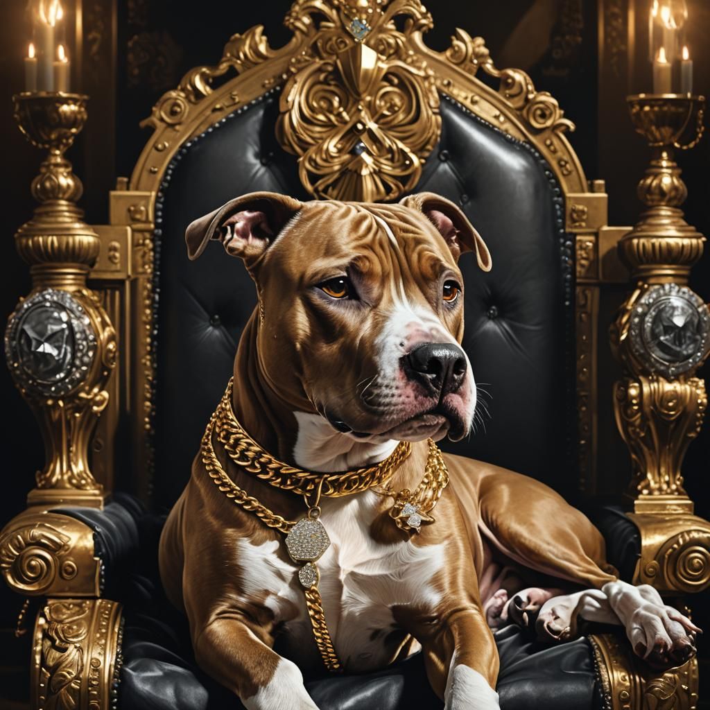 Pitbull with Drake Head on Throne: Digital Art