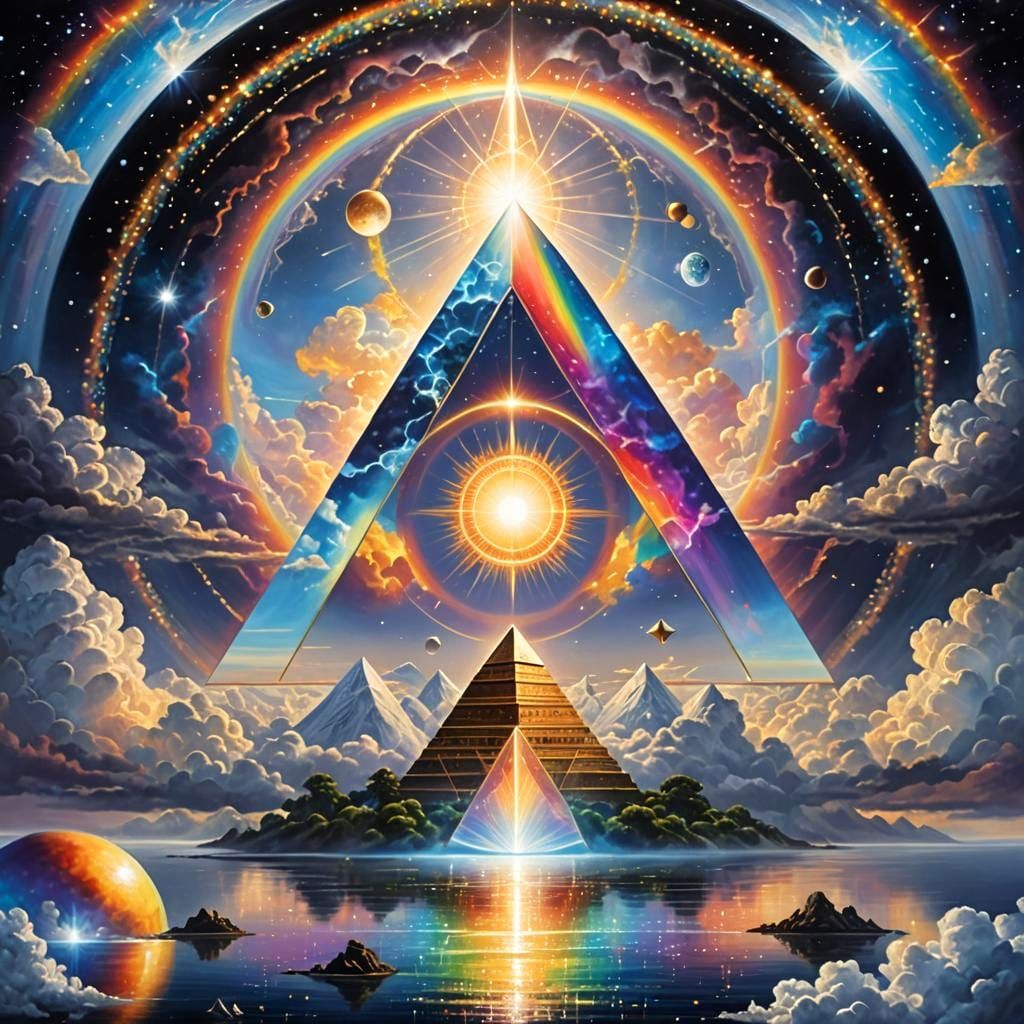 Opalescent Sky Tesseract with Energy Beams