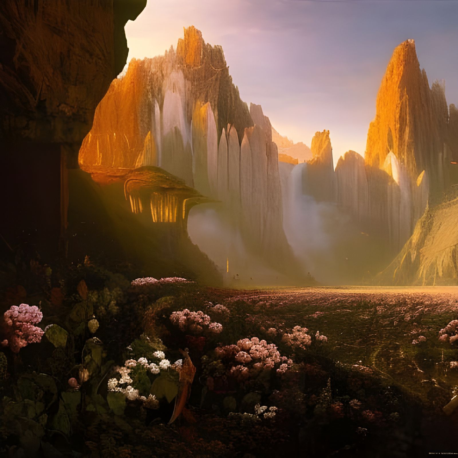 Ethereal Fractal Flowers in Dreamy Landscape
