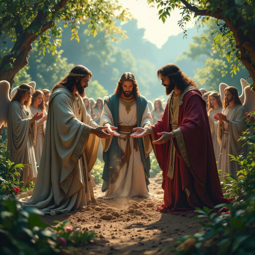 Divine Trinity and Wisdom Create Adam in Eden