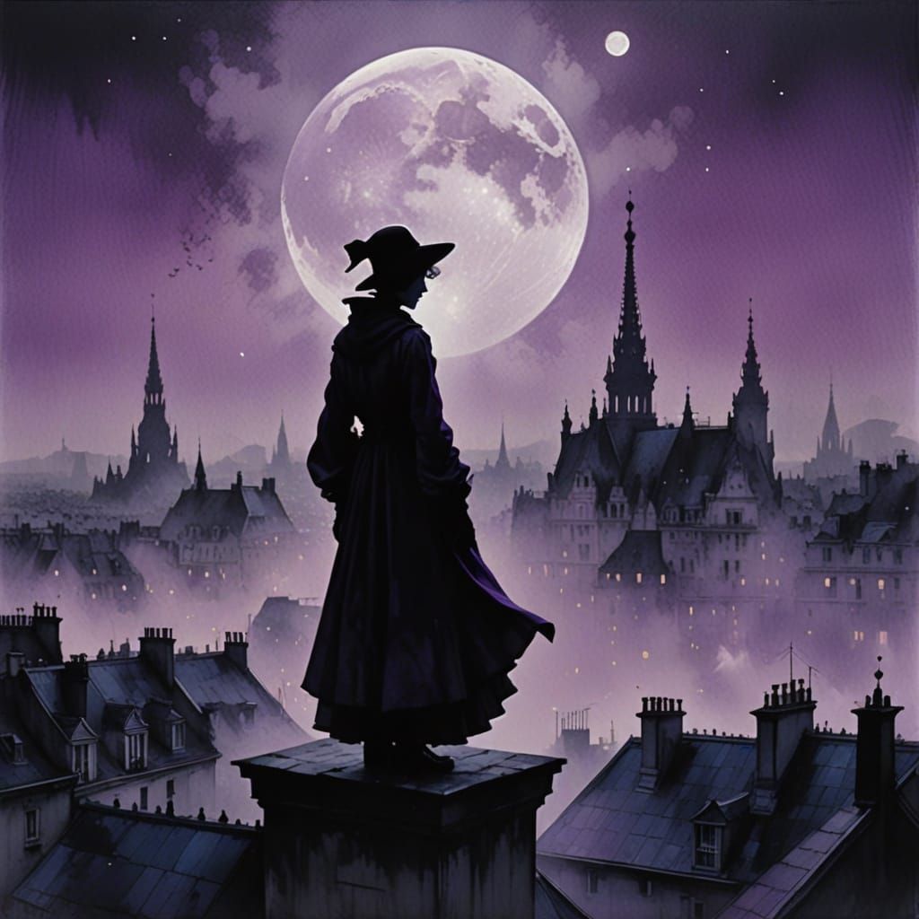 Ethereal Parisian Pierrot Under Moonlit Skies