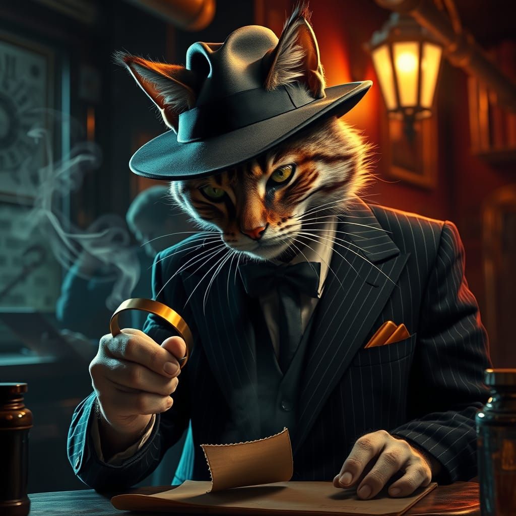 A sophisticated detecative in a dimly lit speakeasy.