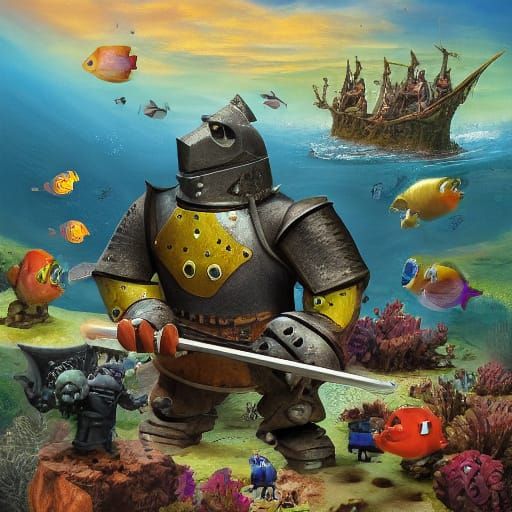 Underwater Goblin Orchestra in Miró and Aardman Style