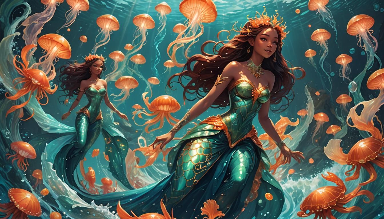 Iridescent Ocean Queens in Surrealist Fantasy Art