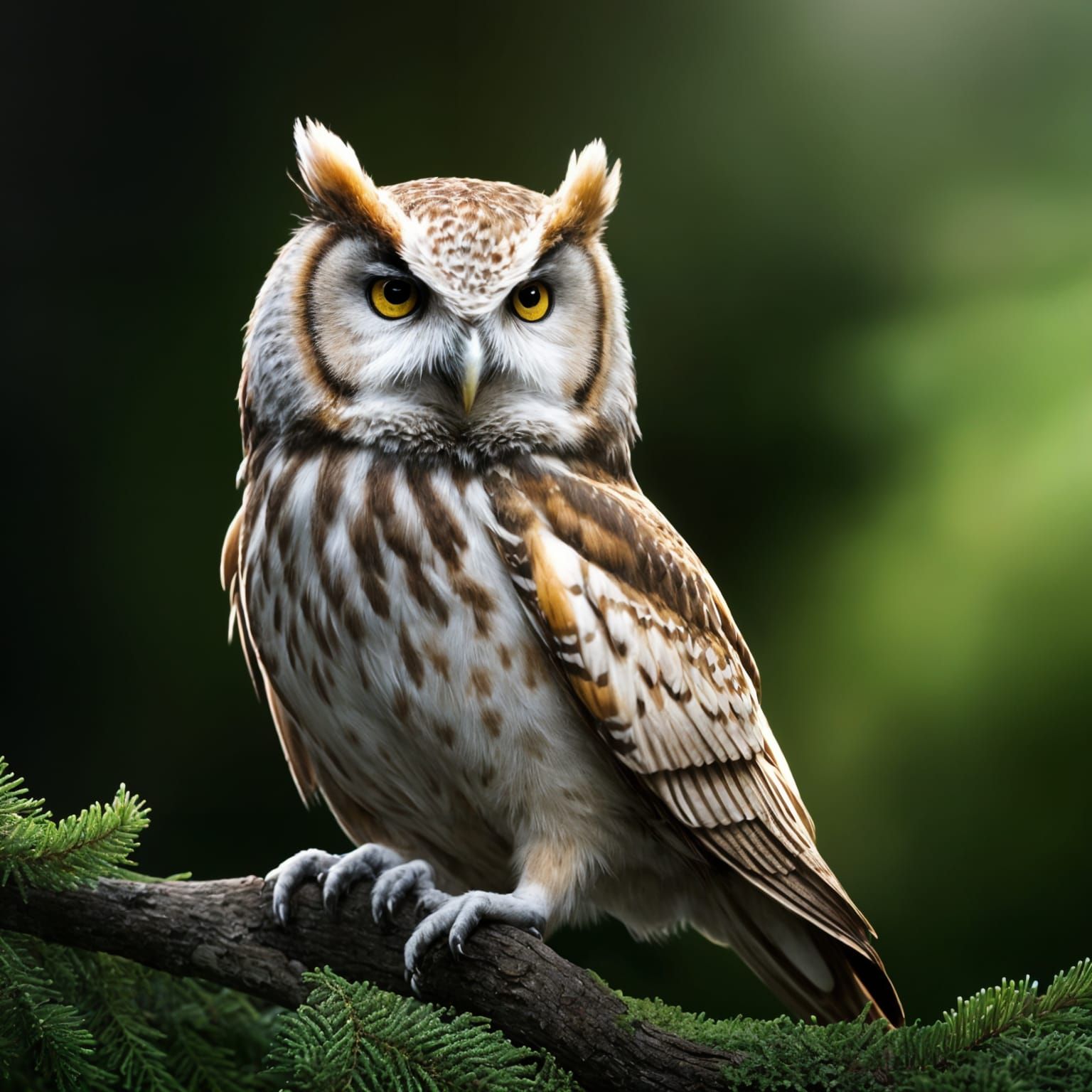 Detailed Owl in Coniferous Forest Concept Art