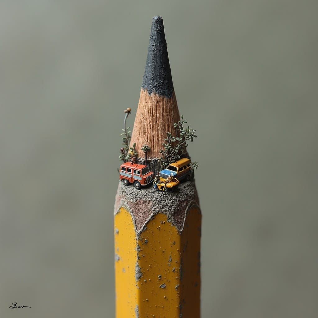 Colossal Pencil Tip Becomes Miniature City Diorama