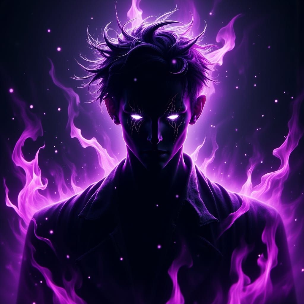 Dark Silhouette in Violet Flames: Digital Art