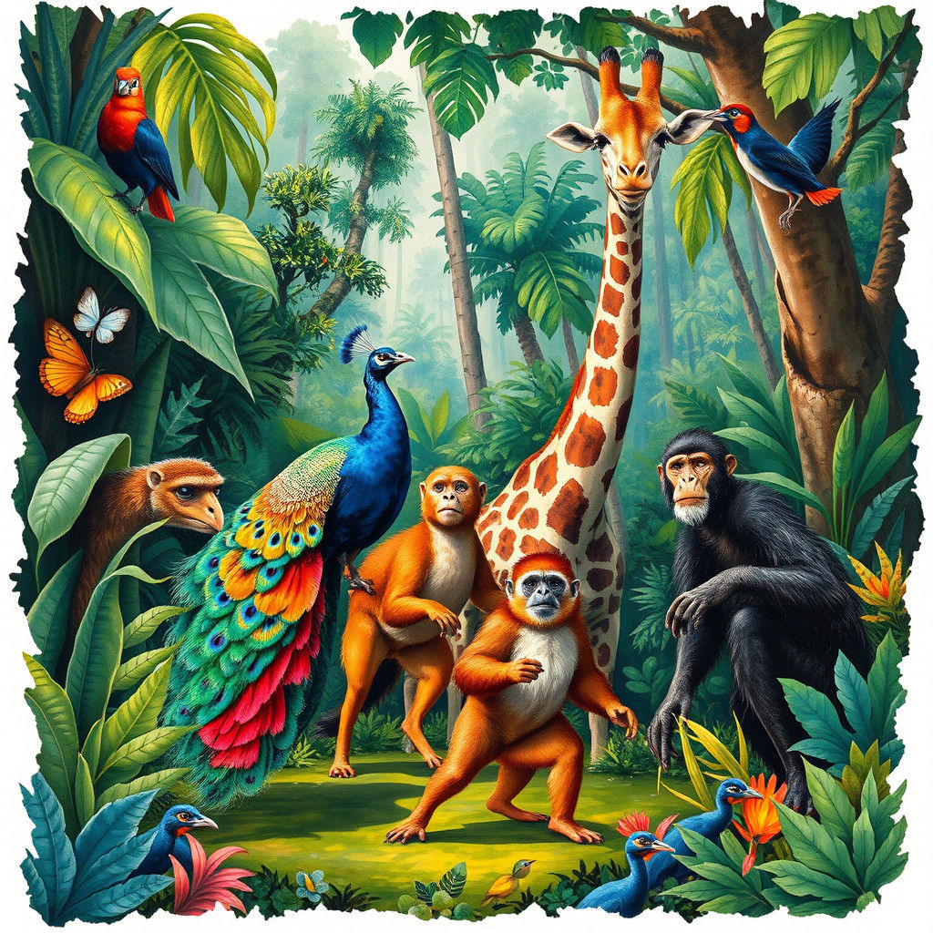 Jungle Animals Dancing: Gouache and Watercolor Painting