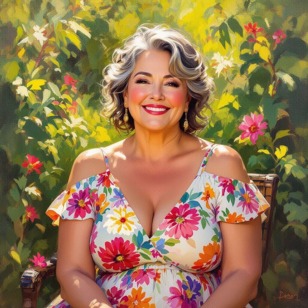 Joyful Grandmother in Sunny Garden