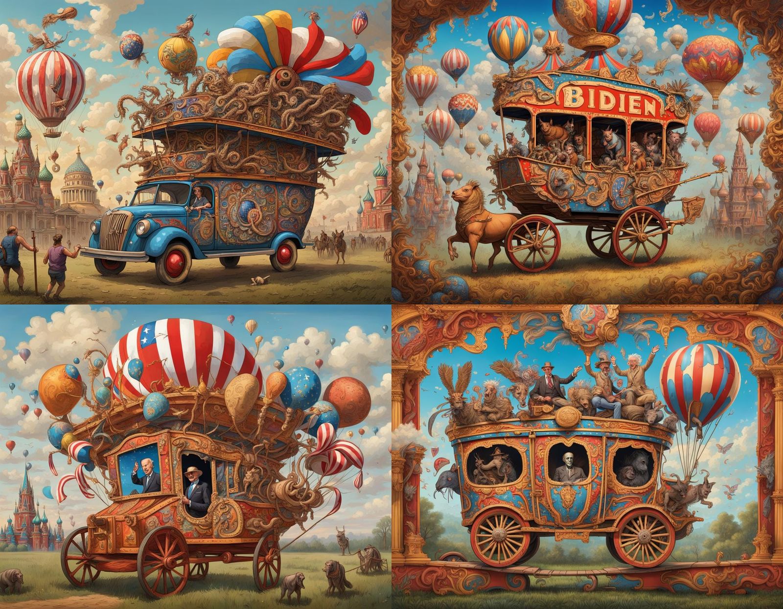 Biden's Russia Trip: Surreal Carnival Wagon Art