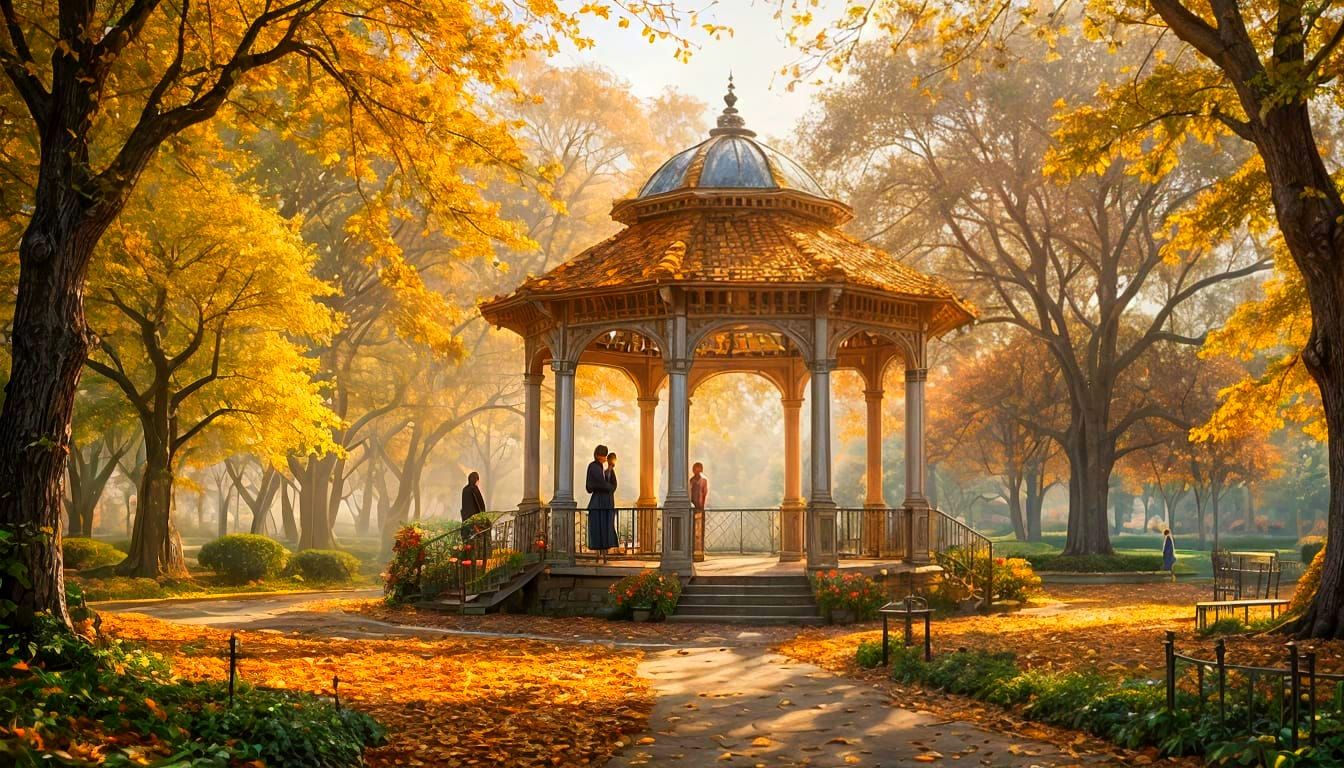 Enchanted Gazebo: A Pre-Raphaelite Fantasy in Autumn