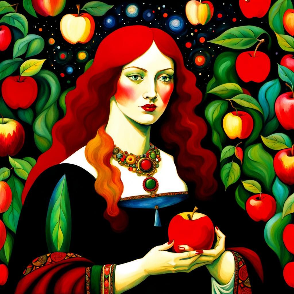 Red Apple Princess in Psychedelic Surrealist Style