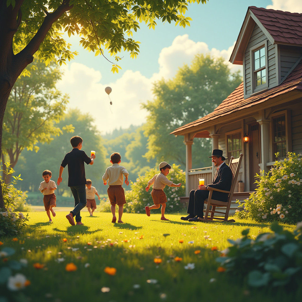 Jewish Family in Country Scene, Matte Painting Style