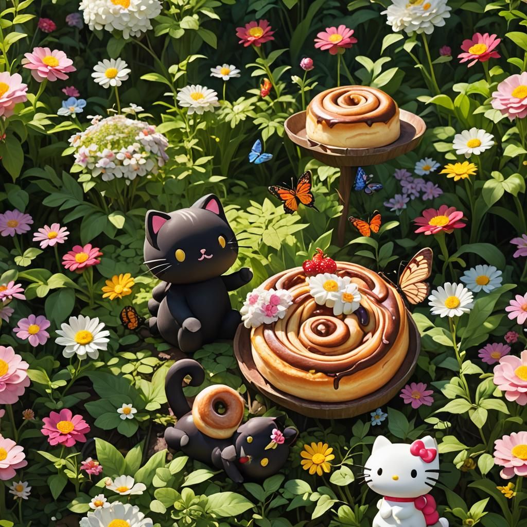 Kuromi, Hello Kitty, and Cinnamon Roll in Sunlight