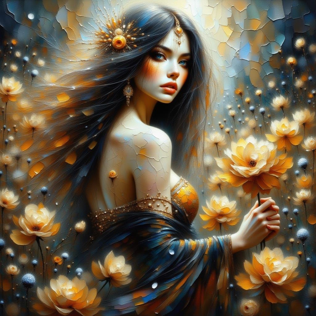 Enchanting Princess Portrait in Fios Cracked Impasto Style