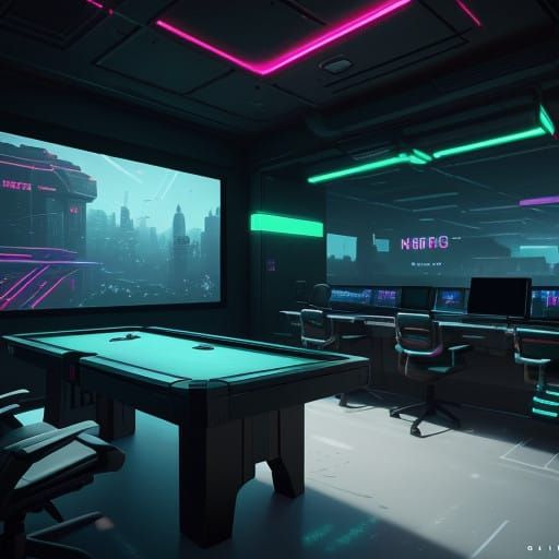 Sleek Gaming Room Under Neon Glow