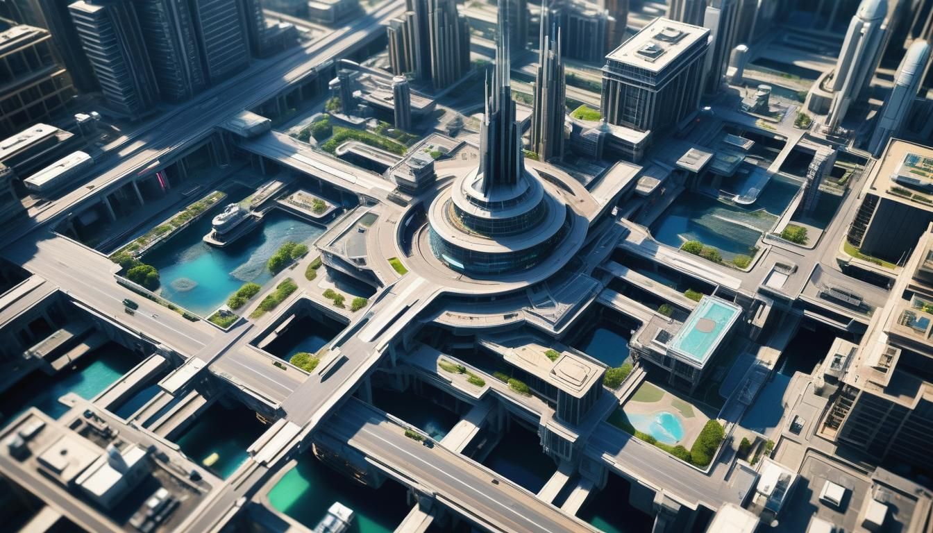 Futuristic Holographic Spaceport Architecture Fly-Through