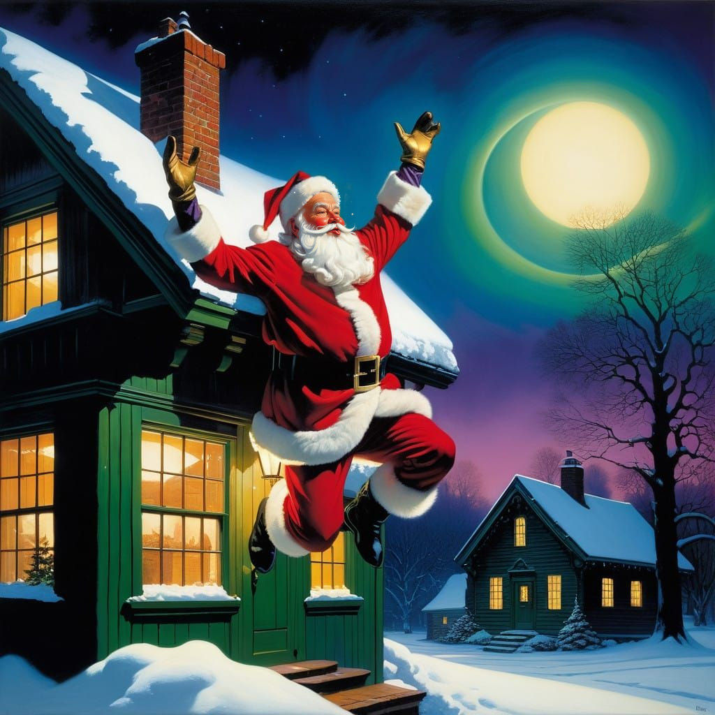 Majestic Santa Leaps into Whimsical Winter Wonderland