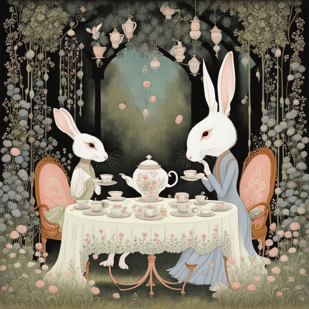 Rabbit's Garden Tea Party, Golden Age Illustration