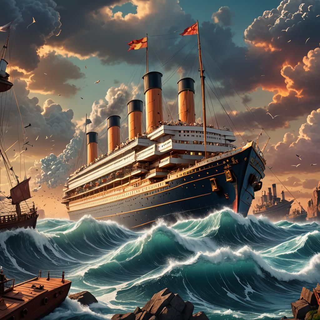 Titanic Ship in Kirigami Style on the Sea