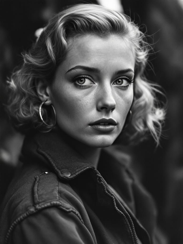 1950s Pin-Up Woman in Gritty Monochrome Realism