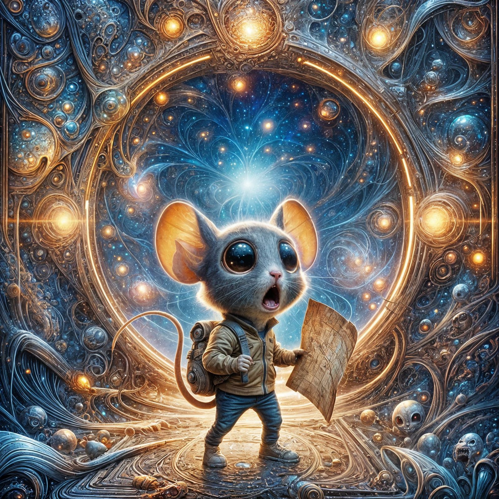 Mouse at Dimensional Portal in 19th Century Style