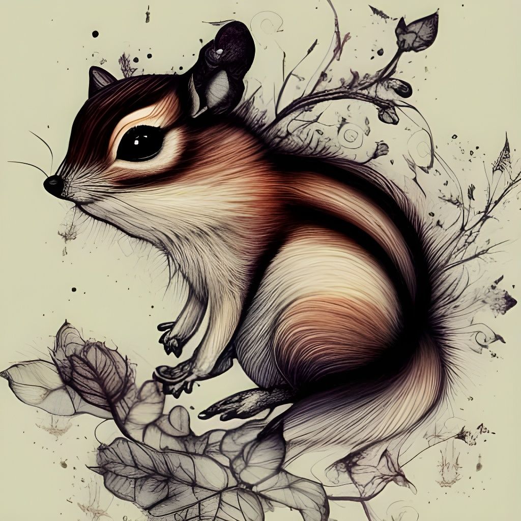Chipmunk in Graveyard, Surrealist Illustration