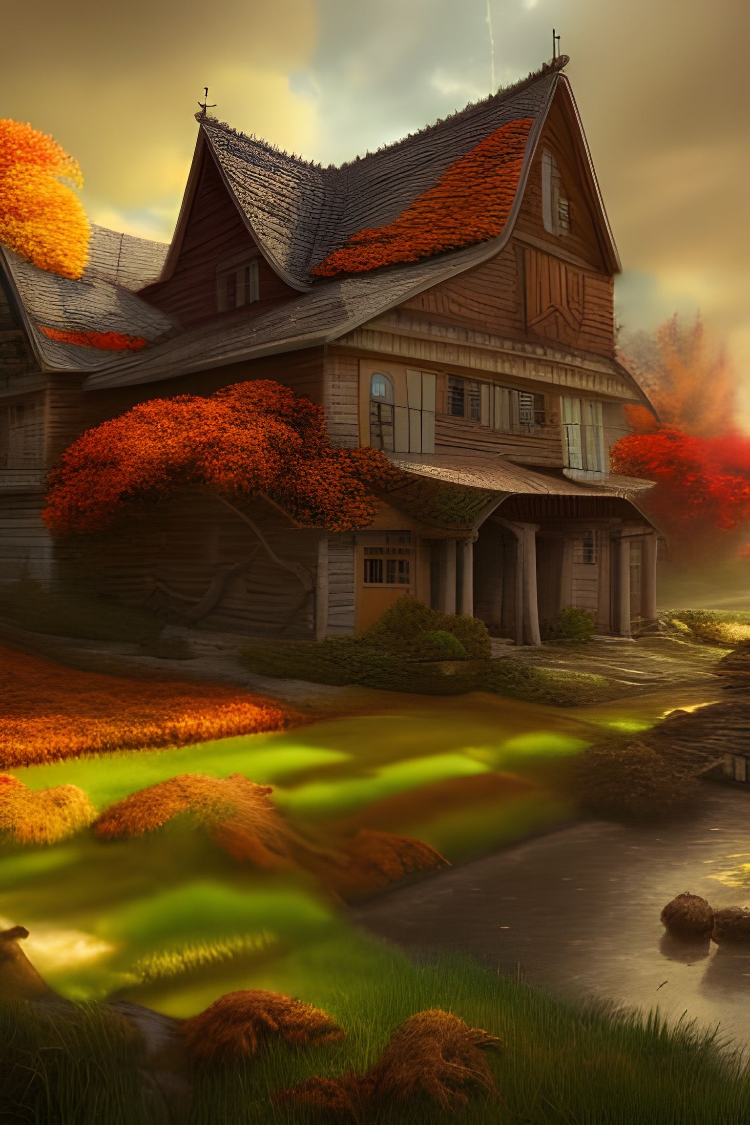 Autumn Farmhouses in Detailed Matte Painting Style