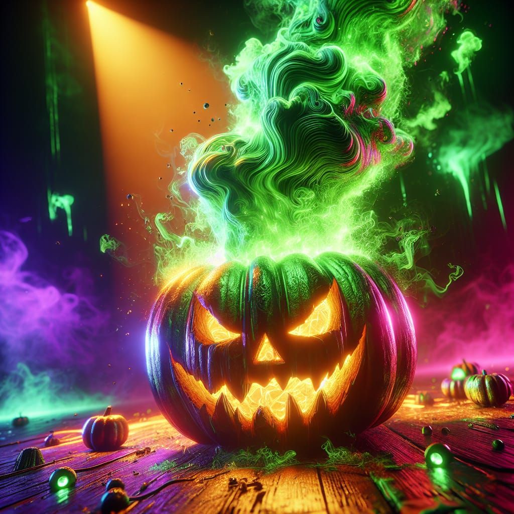 Green Glowing Jack-O'-Lantern in Video Game Style