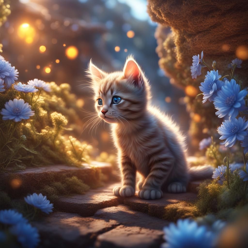 Cute Kitten in Divine Sunshine: Fantasy Art