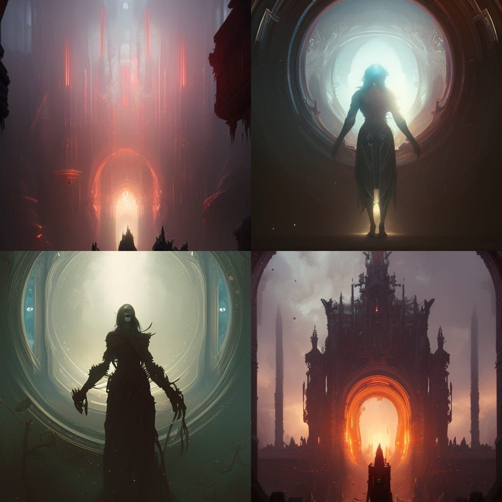Dark Fantasy Portals in Art Nouveau Style