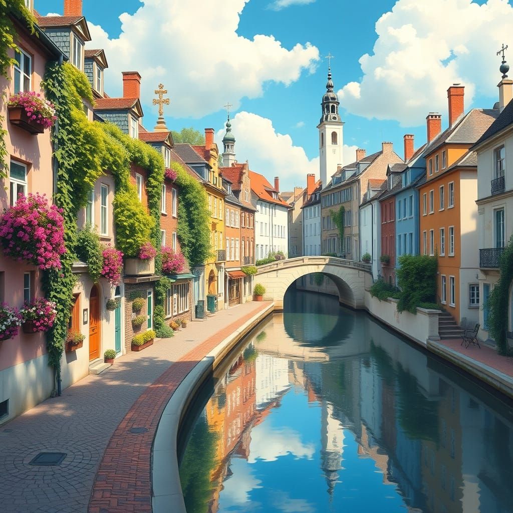 Idyllic Pastel-Hued Townhouses in a Serene Urban Landscape