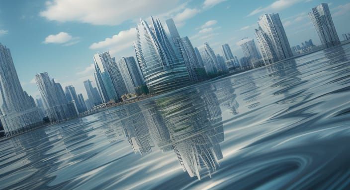 Surreal Cityscape in Gingham Skyscraper Dreamscape