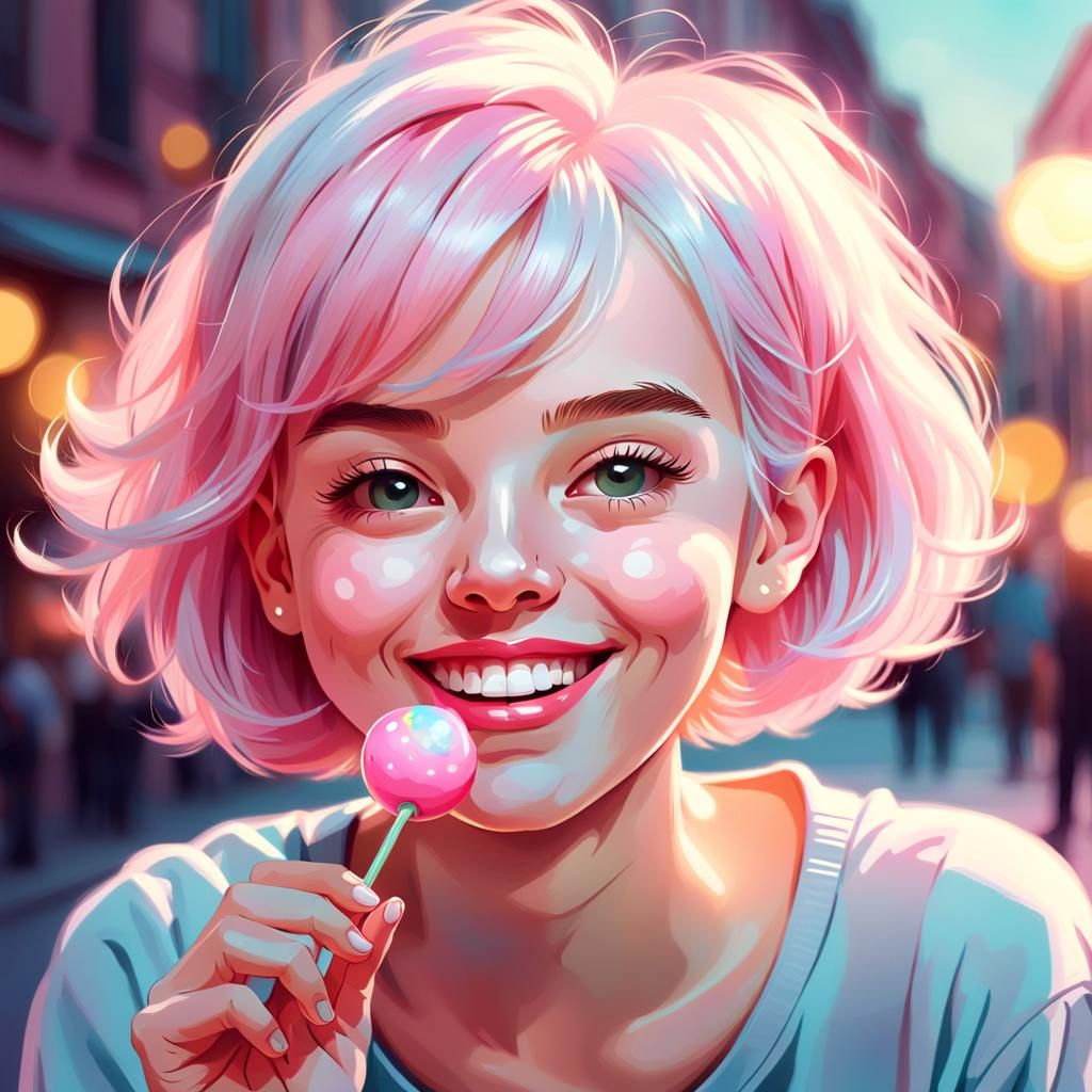 Vibrant Portrait of a Smiling Girl with Bubblegum