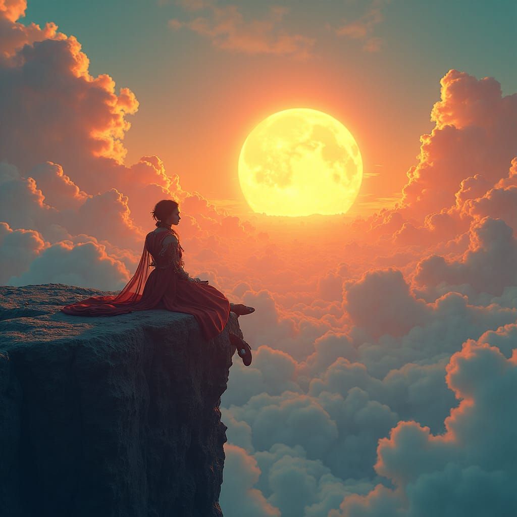 Golden Hour Watcher Amidst Neo-Gothic Cityscape