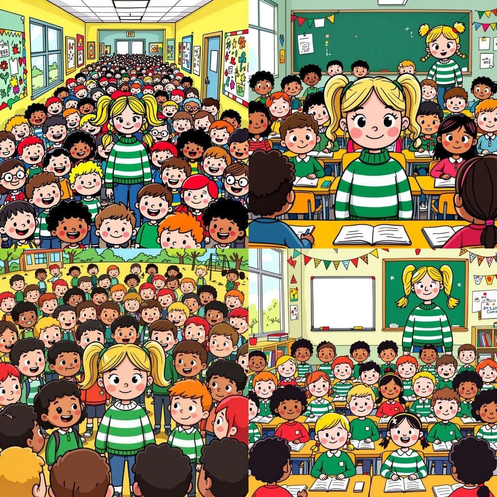 Find Hidden Girl in Busy Cartoon School