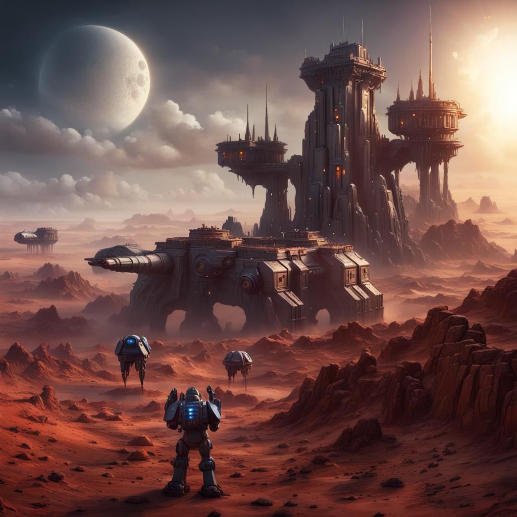 Sci-Fi Fortress on Alien Plateau, Matte Painting