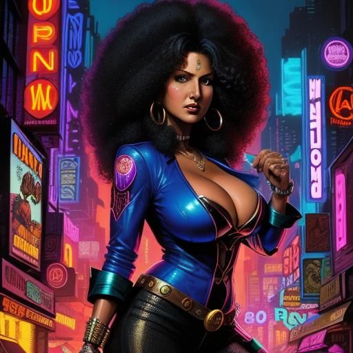 Pam Grier in Cyberpunk Harlem Renaissance Style