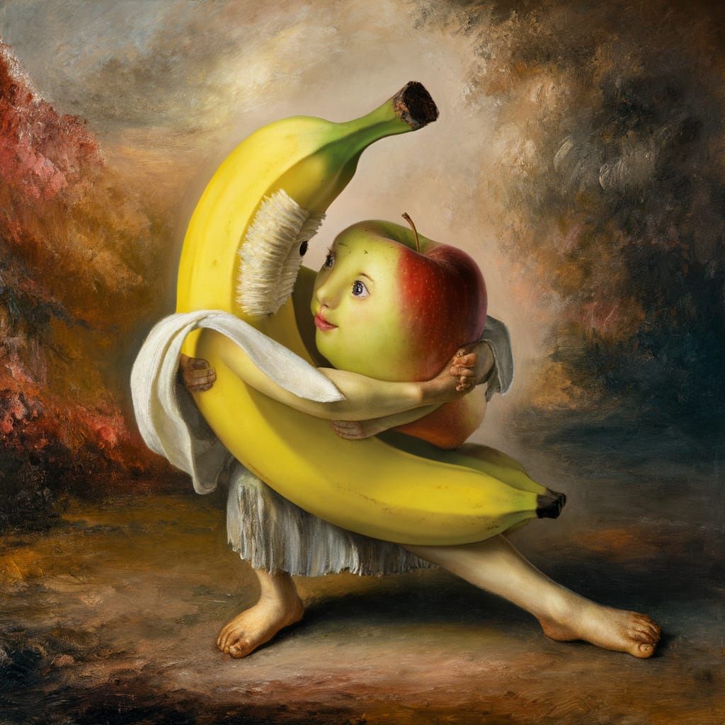Whimsical Oil Painting of Fruitful Embrace in Divine Nature
