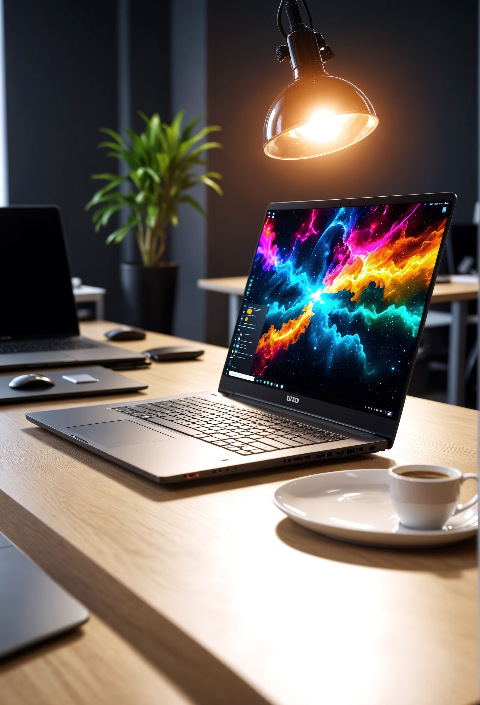 Laptop on Office Desk in HDR, Hyperrealistic Style